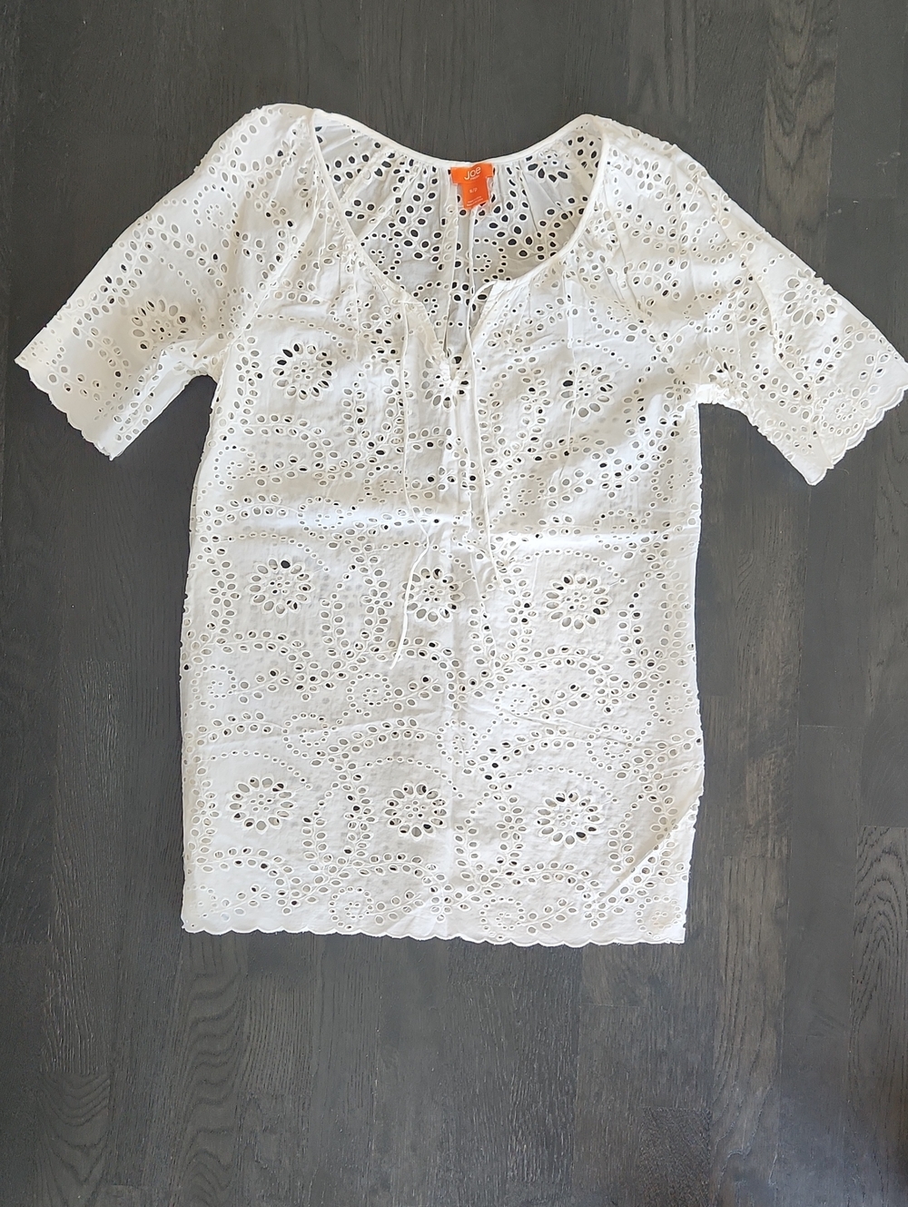 Joe Fresh White Eyelet Tunic with Scalloped Hem